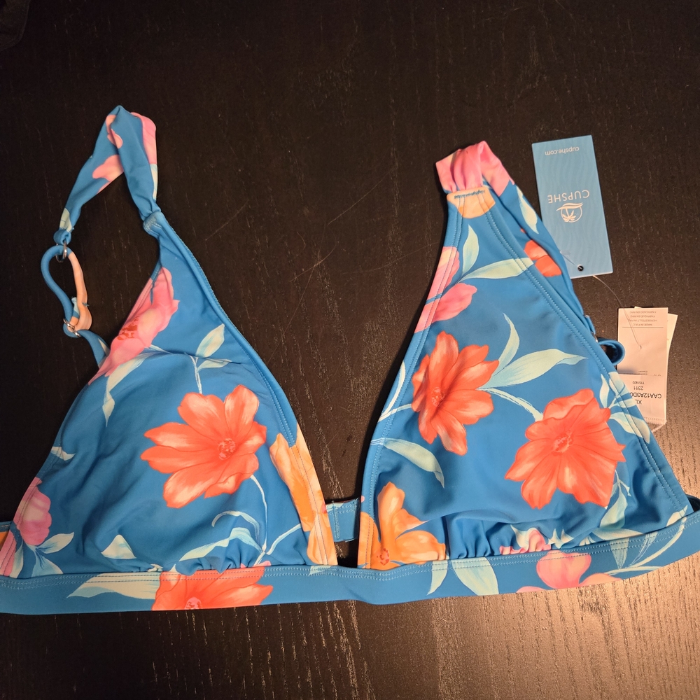 Cupshe Floral Blue Triangle Bikini Top